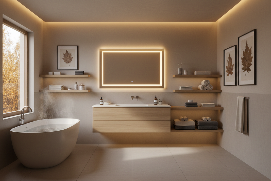 Bathroom Wall Decor (Late-Fall Edition): Steam-Safe Art, Mirrors, and Storage That Shine