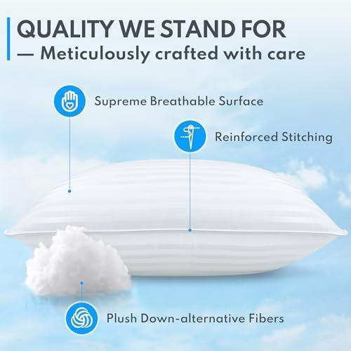 Standard Size Bed Pillows Set of 2 - Premium Down Alternative Cooling Pillows for Side, Back, and Stomach Sleepers Hotel Quality Fluffy Soft Microfiber Fill Breathable Skin-Friendly
