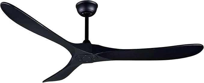 Bigzone 60" Black Ceiling Fan No Light, Energy Efficient DC Motor, 3 Brown Balsa Wood Blades, Wood Ceiling Fan with Remote Control, Reversible Blades