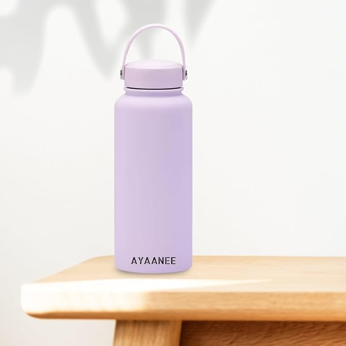 32 OZ Double Wall Stainless Steel Vacuum Bottle Insulated Water Bottles Outdoor Sports Bottle with Handle Lid, Spill-Proof, Hike, School, Hydration, Ivory, Black, Pale Green, Lavender (Lavender)