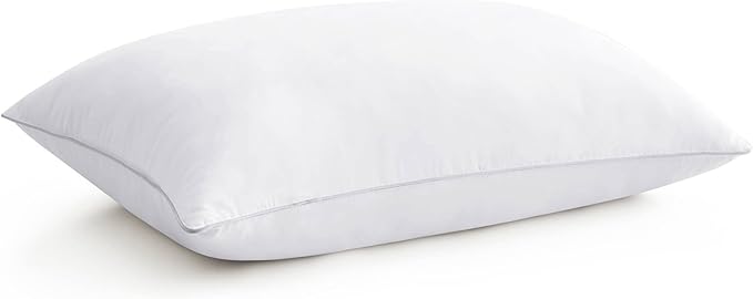 puredown® Goose Feather Bed Pillow with 100% Cotton Cover, 1 Pack, Queen Size Hotel Collection Pillow for Sleeping with Silver Piping