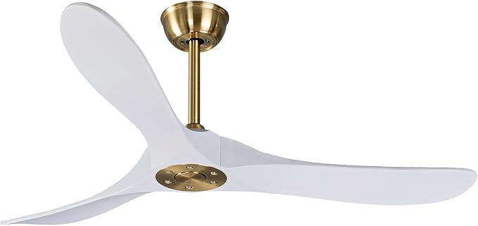 Bigzone 52" Outdoor/Indoor Ceiling Fan With Remote Control, DC Motor Quiet Energy Saving,3 White Balsa Wood Blades,Wooden Ceiling Fan no light With Reversible Blades