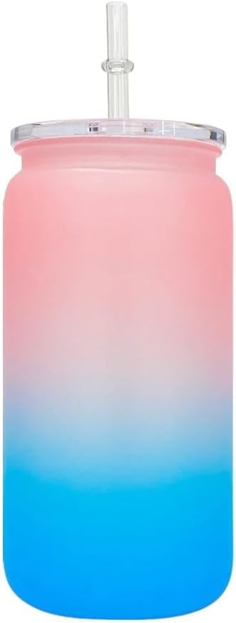 16oz Water Bottle, Plastic Can With Lid And Straw, Stainless Plastic Water Bottle, Cold Insulated Bottle, Summer Water Bottle, Durable Bottle (Pink and Blue)