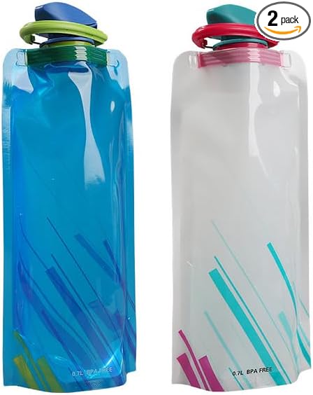 2pcs Collapsible Water Bottles Reusable Leakproof Water Bags for Outdoor Sports Camping Traveling Biking Drinking