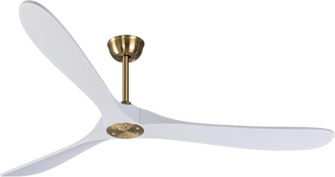 Bigzone 70" Large White Ceiling Fan With Remote Control, DC Motor Quiet Energy Saving,3 Black Balsa Wood Blades,Outdoor/Indoor Ceiling Fan With Reversible Blades