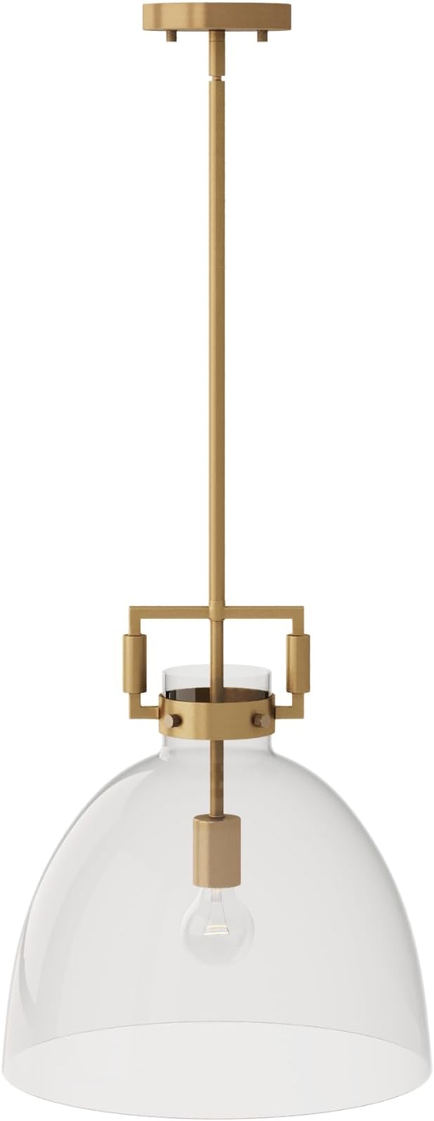Nathan James Leigh Pendant Lighting, Hanging Ceiling Light with Oversized Glass Shade and Adjustable Cord, for Kitchen Island or Entryway, Vintage Brass/Clear
