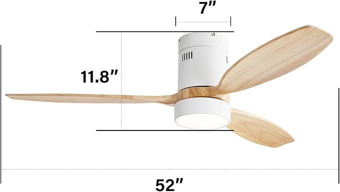 NicBex Ceiling Fan 52 Inch Ceiling Fans with Lights Ceiling Fan with 3 Blades and Remote Control Reversible DC Motor Ceiling Fan for Bedroom, Living Room, Light Natural