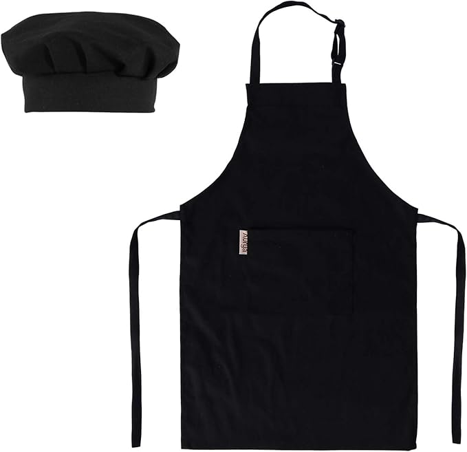 Kids Apron and Chef Hat Set-Adjustable Child Apron for Boys and Girls for Cooking Baking