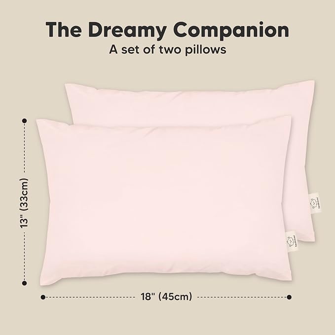 2-Pack Toddler Pillow - Soft Organic Cotton Toddler Pillows for Sleeping - 13X18 Small Pillow for Kids - Kids Pillows for Sleeping - Kids Pillow for Travel, School, Nap, Age 2 to 5 (Mist Pink)