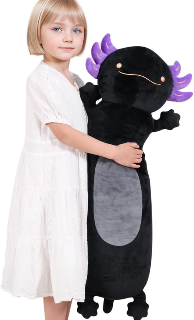 36" Giant Black Axolotl Stuffed Animal, Cute Soft Long Axolotl Plush Body Squishy Pillow Big Plushies Toy, Gift for Kids, Boys, Halloween, Christmas, Thanksgiving, Birthdays