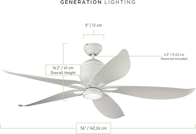 Monte Carlo 5LLR56RZWD-V1 Lily Floral 56" Outdoor Ceiling Fan with Advanced LED Light and Hand Remote Control, 5 Blades, Matte White