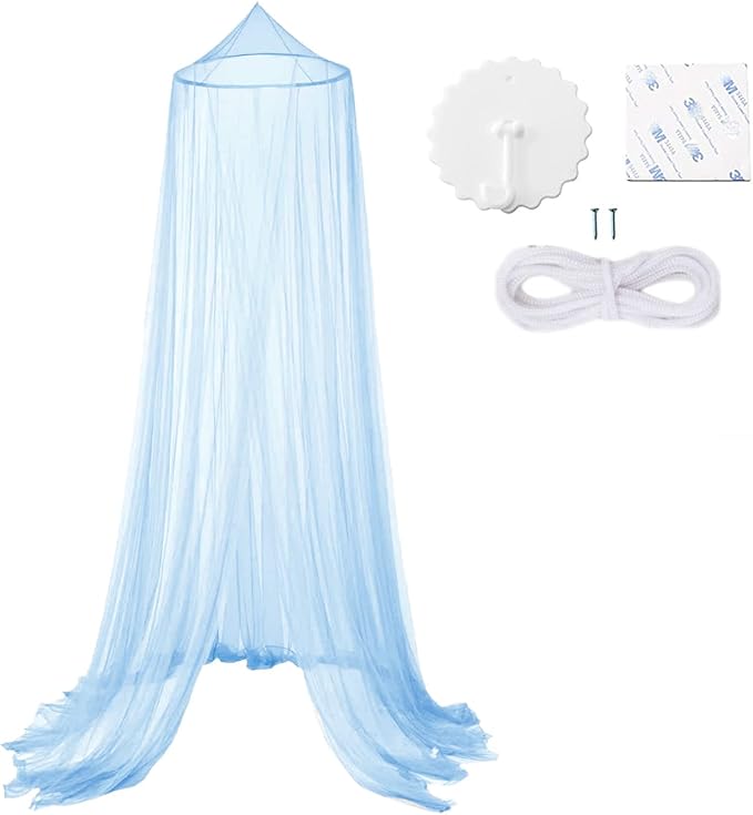Eimilaly Bed Canopy Mosquito Net, Bed Canopy for Girls Room Decor - Insect Protection Hanging Canopy for Adults, Babies, Outdoor Camping, Blue/Single Door