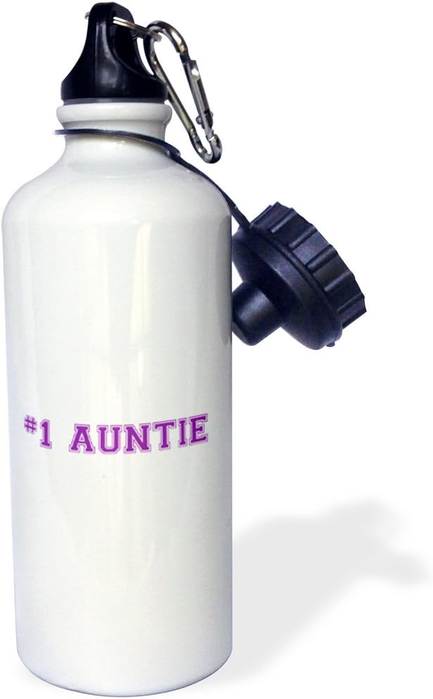 3dRose "#1 Auntie-Number One Aunt-purple text-best honorary aunt-Family and Relatives gifts" Sports Water Bottle, 21 oz, White