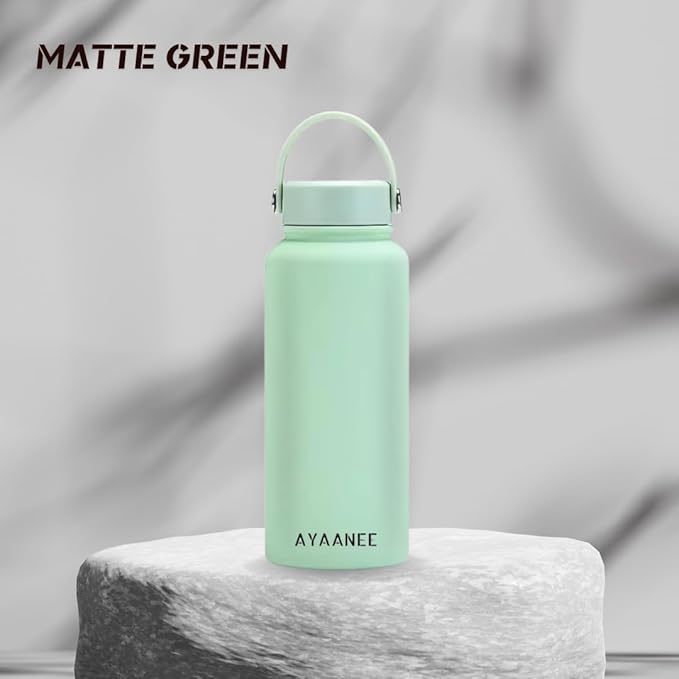 32 OZ Double Wall Stainless Steel Vacuum Bottle Insulated Water Bottles Outdoor Sports Bottle with Handle Lid, Spill-Proof, Hike, School, Hydration, Ivory, Black, Pale Green, Lavender (Pale Green)