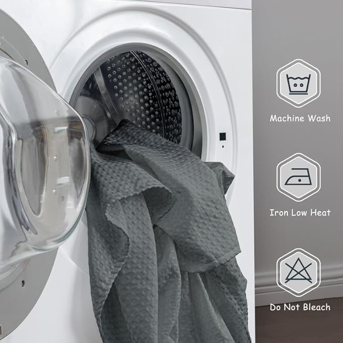 MIYE Pleated Waffle Weave Bed Skirt, Tailored Dust Ruffle 16 Inch Drop Easy Fit, Machine Washable (Dark Grey, Twin - 16" Drop)