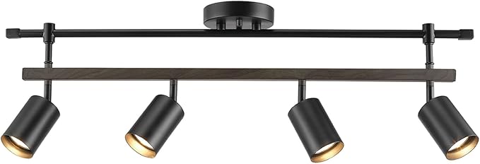 Globe Electric 60023 Nashville 4-Light Track Lighting, Matte Black, Faux Wood Accent Bar, Bulb Not Included