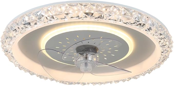 20" Flush Mount Ceiling Fans with Lights and Remote Control,Crystal Low Profile Ceiling Fan,6 Speed Reversible Mute,Bladeless Ceiling Fan for Living Room Bedroom