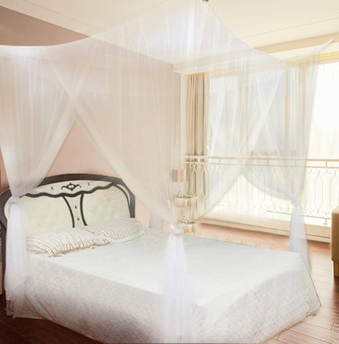 Mosquito Net Bed Canopy,4 Corner Post Curtains Bed Canopy Elegant Mosquito Net Set,Screen Netting Canopy Curtains,4 Corner Post Bed Canopy Mosquito Net Full Queen King Size Bedding(White)