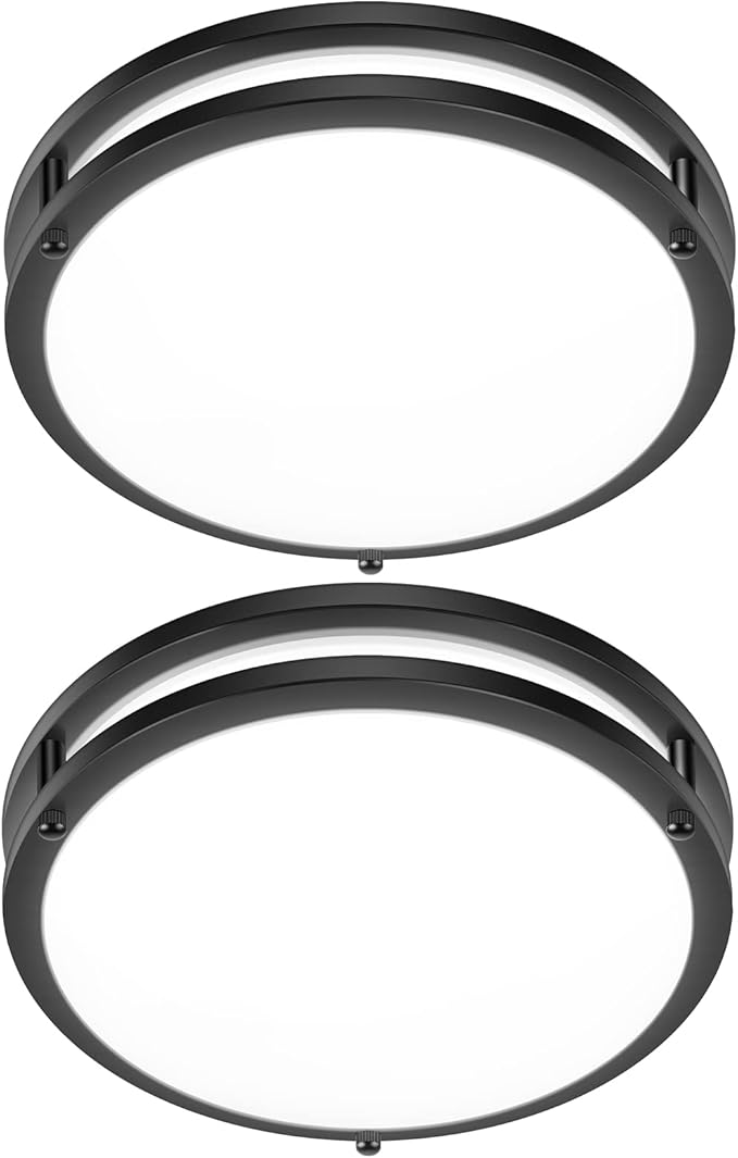 12 Inch Flush Mount Ceiling Lights, 36W 3000LM Black Dimmable Light Fixtures Ceiling Mount, 3000K-5000K Selectable Modern Kitchen Light Fixtures for Stairwell, Balcony, Corridor, Laundry (2-Pack)