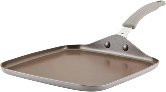 Rachael Ray - 16802 Rachael Ray Cucina Nonstick Cookware Pots and Pans Set, 12 Piece, Sea Salt Gray & Cook + Create Nonstick Stovetop Griddle/Grill Pan, Square, 11 Inch, Gray