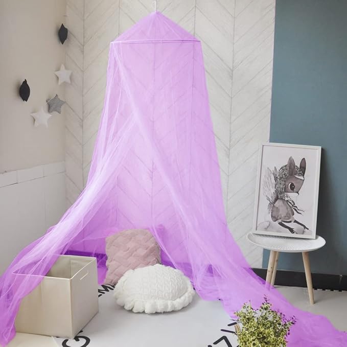 Eimilaly Bed Canopy Mosquito Net, Bed Canopy for Girls Room Decor - Insect Protection Hanging Canopy for Adults, Babies, Outdoor Camping, Purple/Single Door