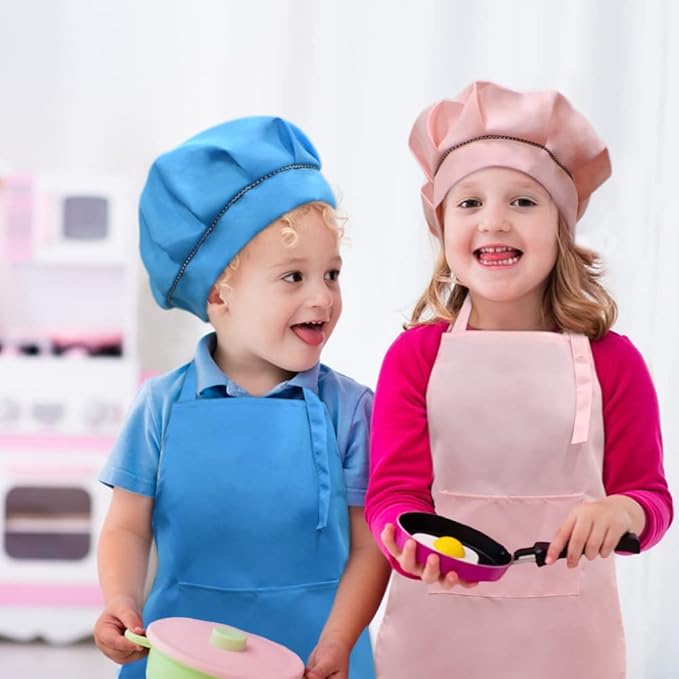 SUNLAND Kids Apron and Hat Set Children Chef Apron for Cooking Baking Painting