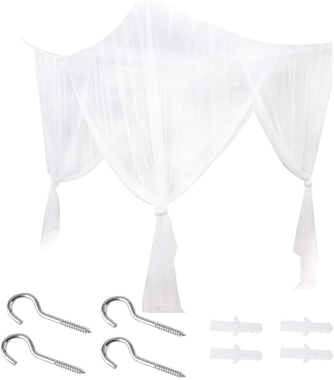 Mosquito Net Bed Canopy,4 Corner Post Curtains Bed Canopy Elegant Mosquito Net Set,Screen Netting Canopy Curtains,4 Corner Post Bed Canopy Mosquito Net Full Queen King Size Bedding(White)