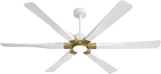 78 Inch Ceiling Fan with Lights and Remote Control, 6 Reversible ABS Blades, 6-Speed Noiseless DC Motor with 4.5" / 12" / 24" Downrods for Bedroom Dining Living Room, Gold and White