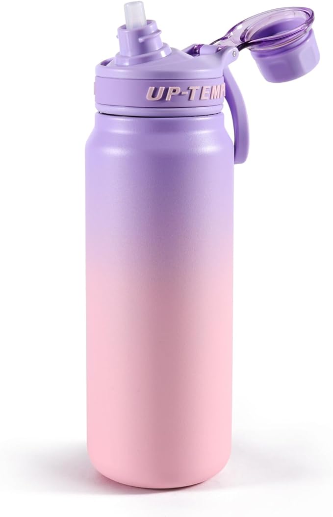 28oz Sports Water Bottle with Straw, Stainless Steel Vacuum Insulated Cooling Water Bottle, Leak Proof Metal Water Bottle, Double Insulated, Suitable for Sports, Gym and Travel (Purple & Pink)