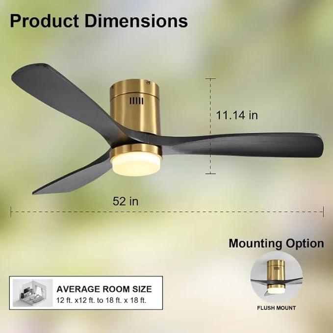 NicBex Ceiling Fan 52 Inch Ceiling Fans with Lights Ceiling Fan with 3 Blades and Remote Control Reversible DC Motor Ceiling Fan for Bedroom, Living Room, Black