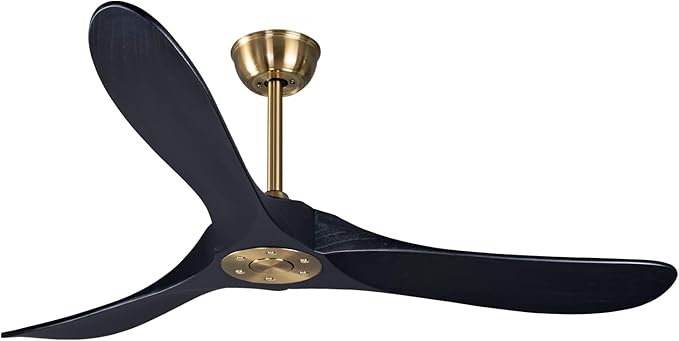 Bigzone 52" Black and Gold Ceiling Fan With Remote Control, DC Motor Quiet Energy Saving,3 Balsa Wood Blades,Outdoor/Indoor Ceiling Fan no light With Reversible Blades