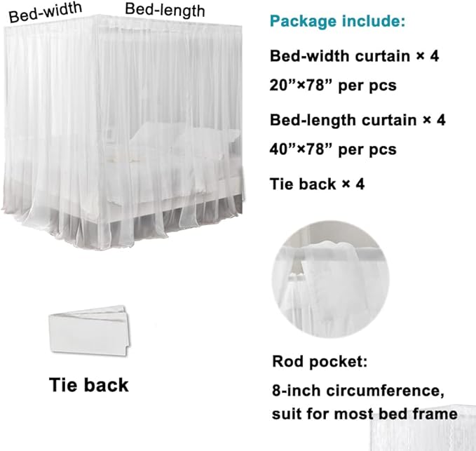 Canopy Bed Curtains for Twin Bed, Coffee Pincess Girls Bed Canopy, Adults Room Decor (Coffee)