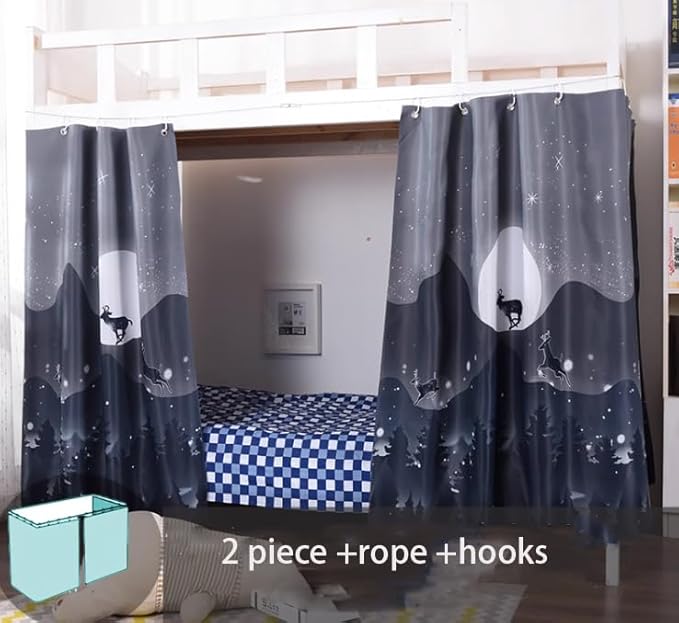 HAOZAIKEJI Student Bunk Bed Curtains Dormitory Blackout Bed Drapes for Loft Bed Milky Way Moon Curtain for Bed Frame Dustproof Decorative Shading Canopy for Bottom Bunk Bed