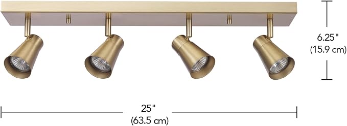 Globe Electric 64000046 4-Light Track Lighting, Matte Brass, Ceiling Light, Track Light Heads, Pivoting Track Heads, Track Ceiling Light, Track Lighting Kit, 4 Bulb Kitchen Light, GU10 Socket