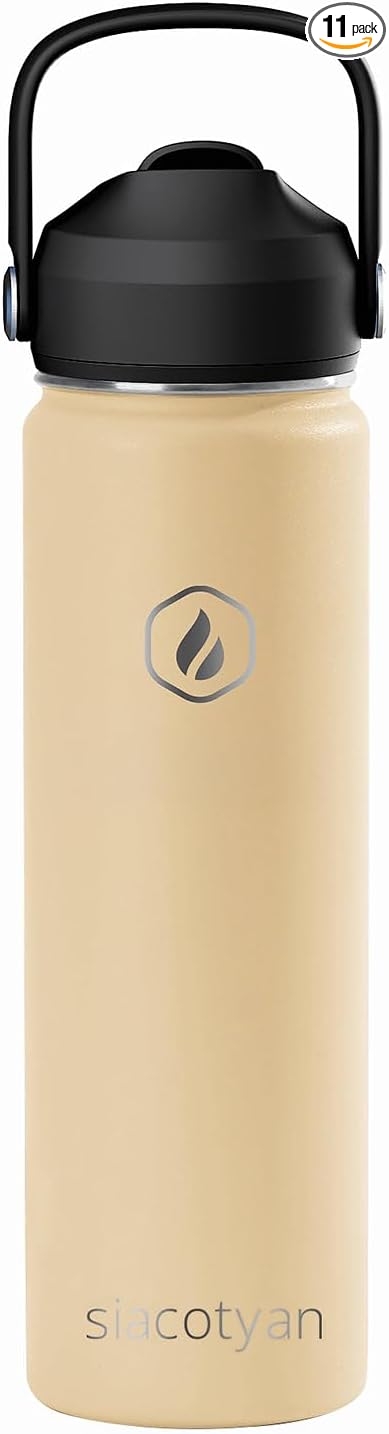22 OZ Insulated Water Bottle with Straw,Sports Water Bottle Stainless Steel Wide Mouth Bottle for Home,Gym,Travel Outdoor,Beige