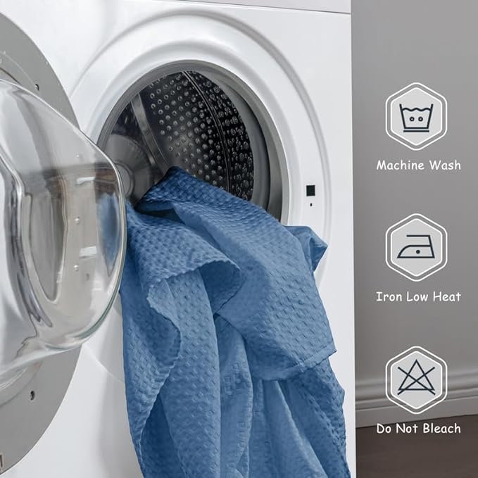 MIYE Pleated Waffle Weave Bed Skirt, Tailored Dust Ruffle 12 Inch Drop Easy Fit, Machine Washable (Blue, Twin - 12" Drop)