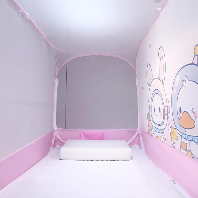 Mengersi Pop Up Bed Canopy Bunk Twin Size,Mosquito Net Sleeping Bed Tent for Kids and Adult Breathable Space with Three Doors (Rabbit)