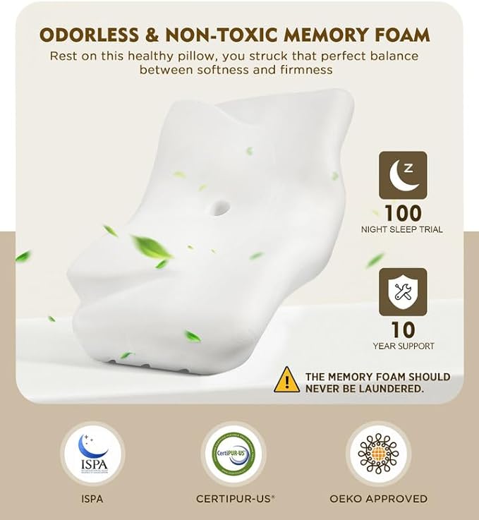 Osteo Cervical Pillow for Neck Pain Relief, Hollow Design Odorless Memory Foam Pillows with Cooling Case, Adjustable Orthopedic Bed Pillow for Sleeping, Contour Support for Side Back Stomach Sleepers