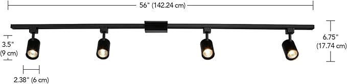 Globe Electric 59738 Tribeca 4-Light 56" Track Lighting Kit, Matte Black, Bulb Not Included