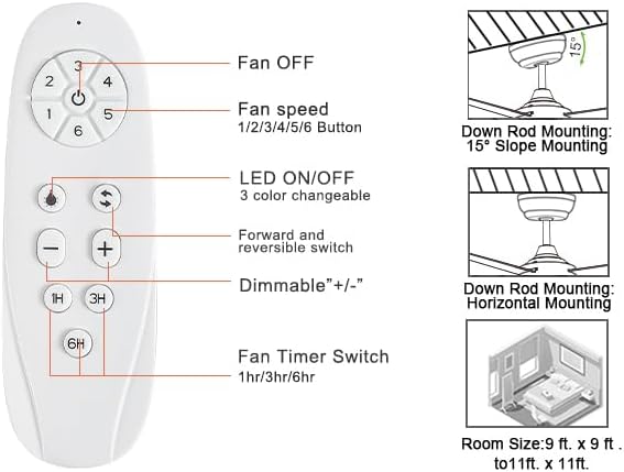 Black Ceiling Fans with Lights and Remote Control，Modern 52 Inch Ceiling Fans with Lights and 6-Speed Modes -Adjustable Dimming - DC Motor - Perfect for Living Room, Bedroom，Dining Room