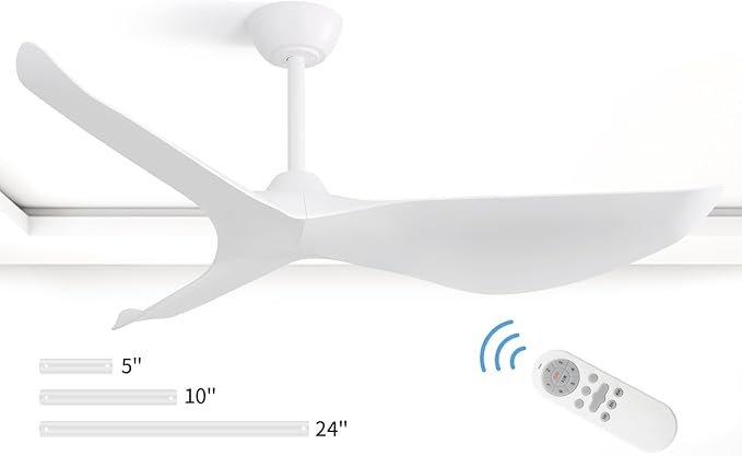CACI Mall Ceiling Fans without Lights - 52-Inch Flush Mount Ceiling Fan with 6 Speeds, 3 Timer Remote, Quiet Reversible DC Motor, and 5"/10"/25" Replacement Downrods (White ABS Blades)