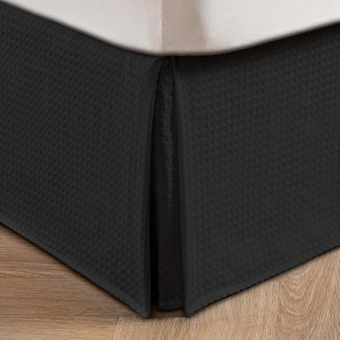 MIYE Pleated Waffle Weave Bed Skirt, Tailored Dust Ruffle 12 Inch Drop Easy Fit, Machine Washable (Black, Full - 12" Drop)