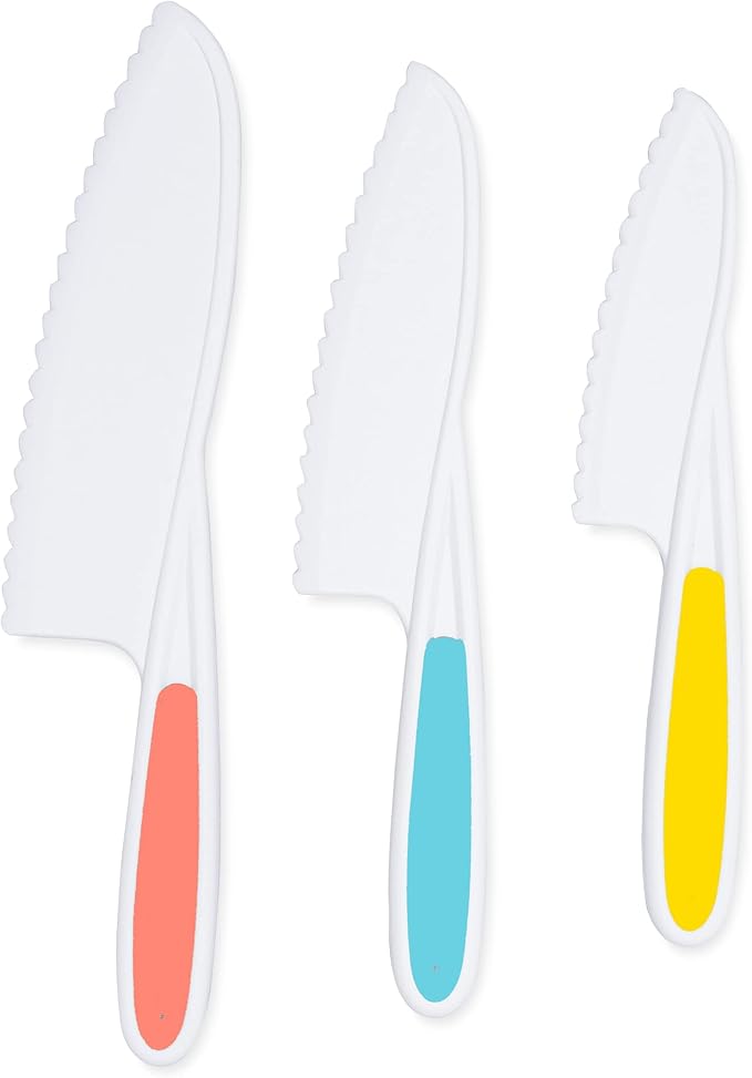 Kid Knives 3 Piece Nylon Kitchen, Kid Safe Knives, Kids Knives for Real Cooking, Toddler Knives Kids Knife Set for Cooking and Baking Kid Friendly Knives - (Assorted color)