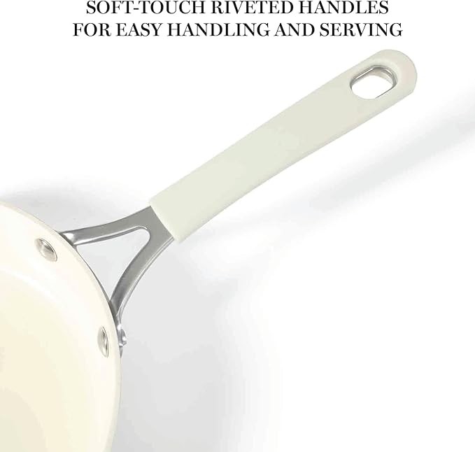 Martha Stewart Heathland Premium Nonstick PFA Free Ceramic Interior 10-Piece Tapered Aluminum Cookware Set - Linen White