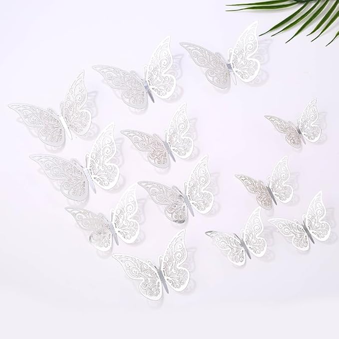 3D Butterfly Wall Decor 48 Pcs 4 Styles 4 Colors 3 Sizes,Gold Silver Laser Rose Butterfly Decorations for Butterfly Birthday Decorations Butterfly Party Decorations Cake Decorations,Removable Sticker