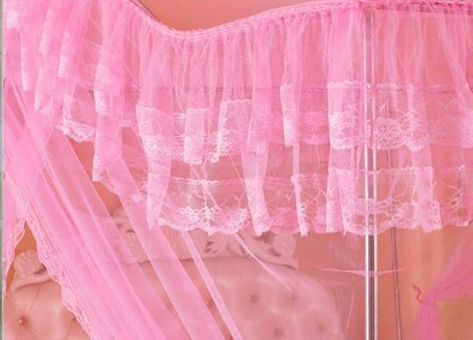 Mengersi Arched 4 Corners Post Bed Curtain Canopy Net Square Princess Fly Screen, Indoor Outdoor (Queen, Pink)