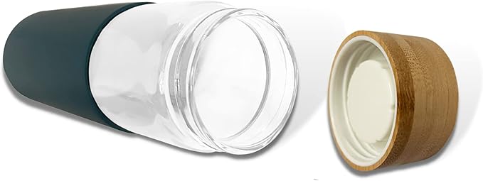 20 oz Borosilicate Glass Water Bottle with Leak-Proof Bamboo Lid and Silicone Handle and Protective Sleeve (TEAL) - BPA Free - Easy to Carry - Dishwasher Safe