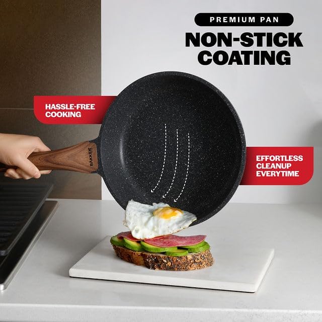 Bakken-Swiss 20-Piece Kitchen Cookware Set – Granite Non-Stick – Eco-Friendly – for All Stoves & Oven-Safe - Marble coating