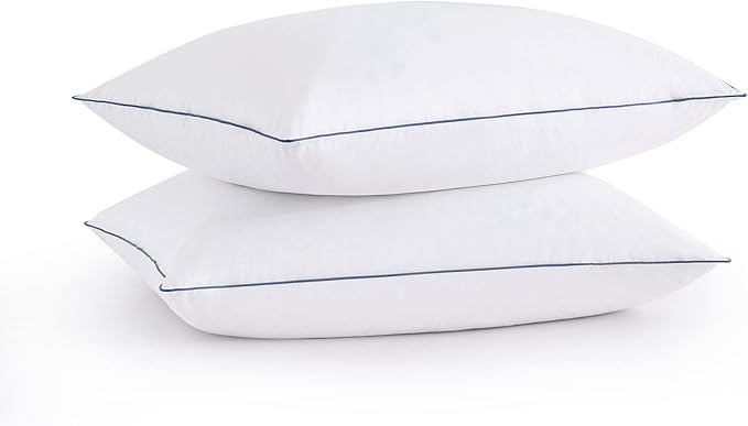puredown® Goose Feathers and Polyester Fiber Pillows, Made in USA, Premium Medium to Firm Sleeping Pillows, Hotel Collection Pillows with Cotton Cover, 2 Pack, Queen Size, 20x30 Inches
