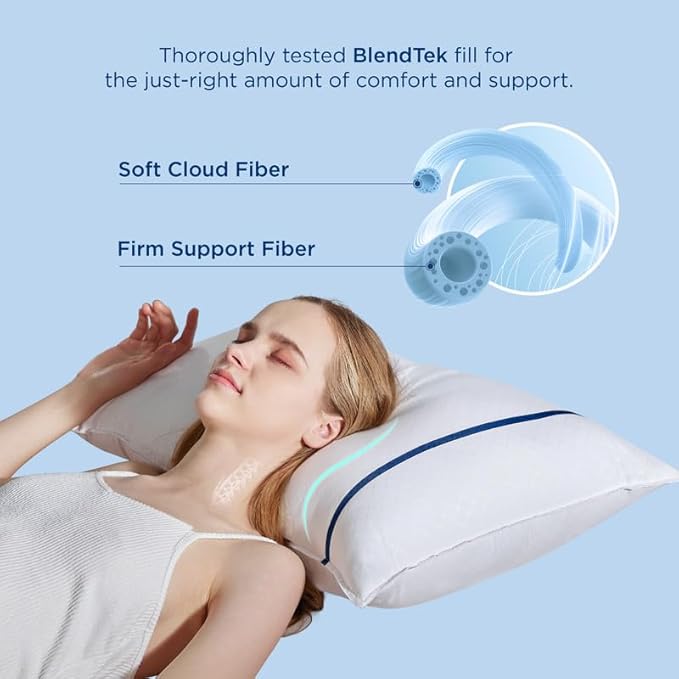 Bedsure Hotel Pillows - Luxury Bed Pillows for Sleeping with Decoration Strip Breathable Cover Soft & Supportive Pillows for Side, Back or Stomach Sleepers (4, Blue, Queen)